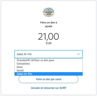 Code Catégorie Zakat Al-Fitr